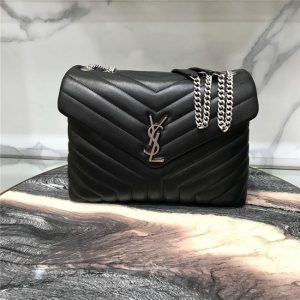 YSL Medium LOULOU Chain Bag “Y” Matelasse Leather Black/Silver