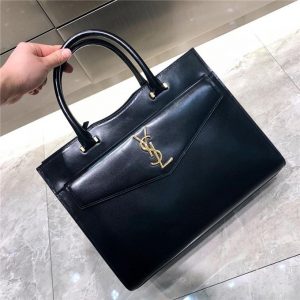 Yves Saint Laurent Medium Uptown Tote Shiny Smooth Leather Black