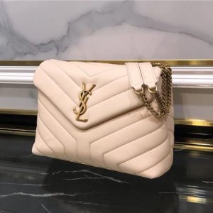 YSL Small LOULOU Chain Bag “Y” Matelasse Leather Beige/Gold