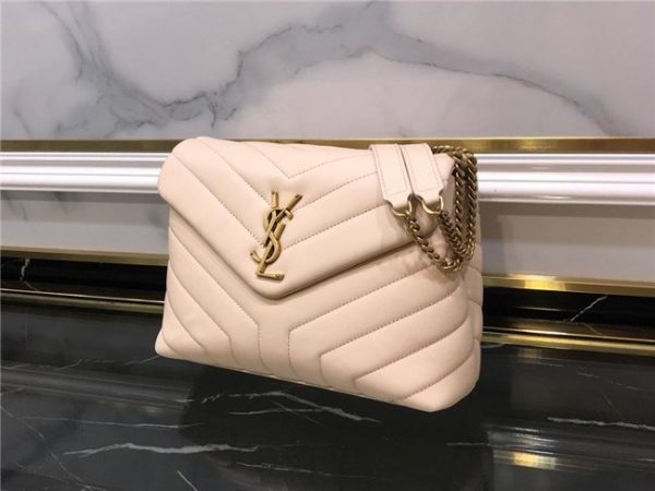 YSL Small LOULOU Chain Bag “Y” Matelasse Leather Beige/Gold
