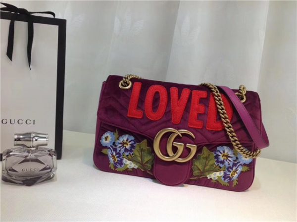 Gucci GG Marmont Embroidered Bag Bordeaux Chevron