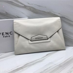 Givenchy Antigona Envelope Clutch Grained Leather White