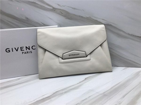 Givenchy Antigona Envelope Clutch Grained Leather White