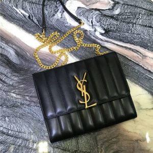 Yves Saint Laurent Vicky Chain Wallet Quilted Lambskin Black