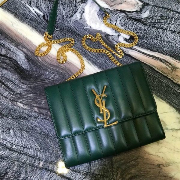 Yves Saint Laurent Vicky Chain Wallet Quilted Lambskin Green