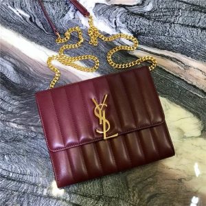Yves Saint Laurent Vicky Chain Wallet Quilted Lambskin Wine