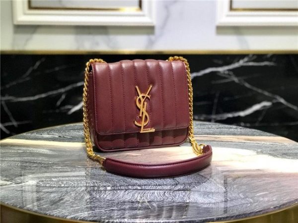 YSL Vicky Small Matelasse Lambskin Leather Wine