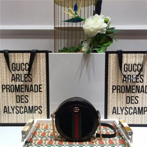 Gucci Mini Round Shoulder Bag Canvas/Suede Black