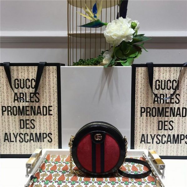 Gucci Mini Round Shoulder Bag Canvas/Suede Red