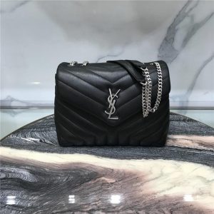 YSL Small LOULOU Chain Bag “Y” Matelasse Leather Black/Silver