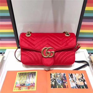 Gucci GG Marmont Velvet Replica Small Shoulder Bag Red