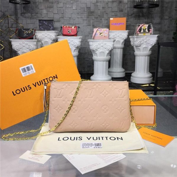 Louis Vuitton Pochette Double Zip Monogram Empreinte Leather Beige Dore