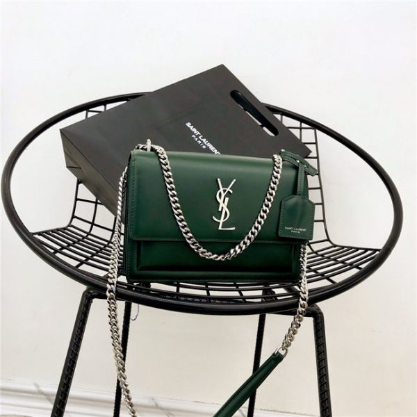 Yves Saint Laurent Sunset Medium Monogram Smooth Leather Green/Silver