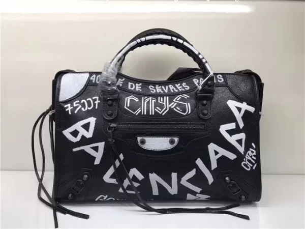 Balenciaga Classic Large City Graffiti Bag Black/White