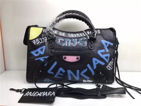 Balenciaga Classic Large City Graffiti Bag Black/Yellow