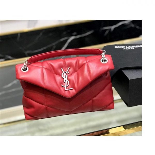YSL LOULOU Puffer Small Bag Red/Silver