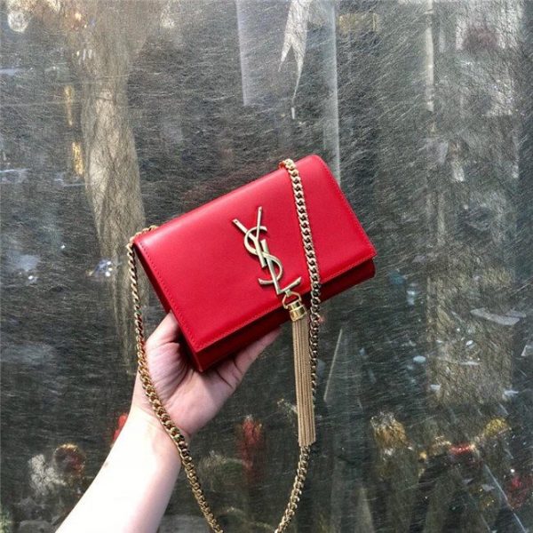 YSL Mini Kate Bag With Tassel Smooth Leather Red/Gold