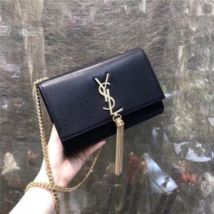 YSL Kate Small With Tassel in Grain De Poudre Embossed Leather Black/Gold