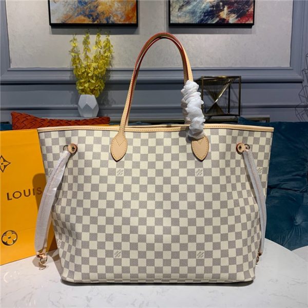 Louis Vuitton Damier Replica Azur Canvas Neverfull Bag GM Beige