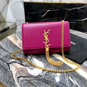 YSL Kate Small With Tassel in Grain De Poudre Embossed Leather Fuchsia/Gold