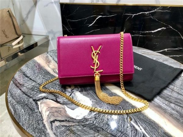 YSL Kate Small With Tassel in Grain De Poudre Embossed Leather Fuchsia/Gold