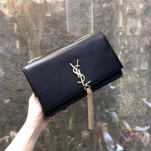 YSL Kate Medium With Tassel in Grain De Poudre Embossed Leather Black/Gold