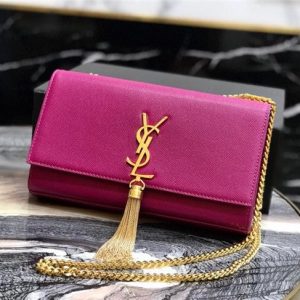 YSL Kate Medium With Tassel in Grain De Poudre Embossed Leather Fuchsia/Gold