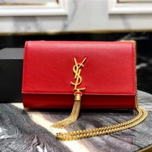 YSL Kate Medium With Tassel in Grain De Poudre Embossed Leather Red/Gold