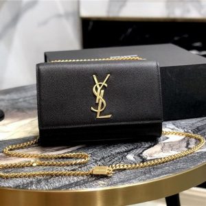 YSL Kate Small in Grain De Poudre Embossed Leather Black/Gold
