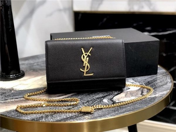 YSL Kate Small in Grain De Poudre Embossed Leather Black/Gold