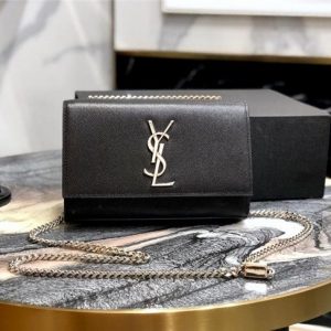 YSL Kate Small in Grain De Poudre Embossed Leather Black/Silver