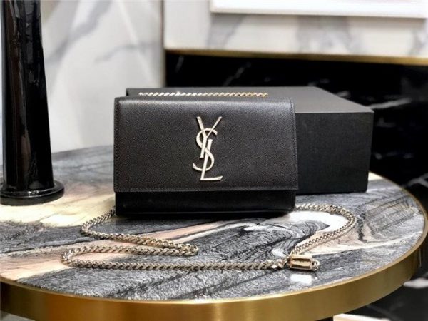 YSL Kate Small in Grain De Poudre Embossed Leather Black/Silver