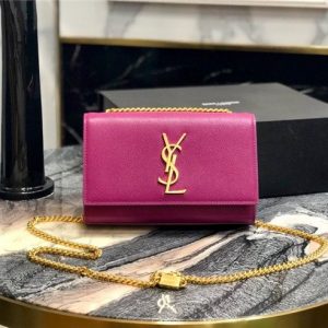 YSL Kate Small in Grain De Poudre Embossed Leather Fuchsia/Gold