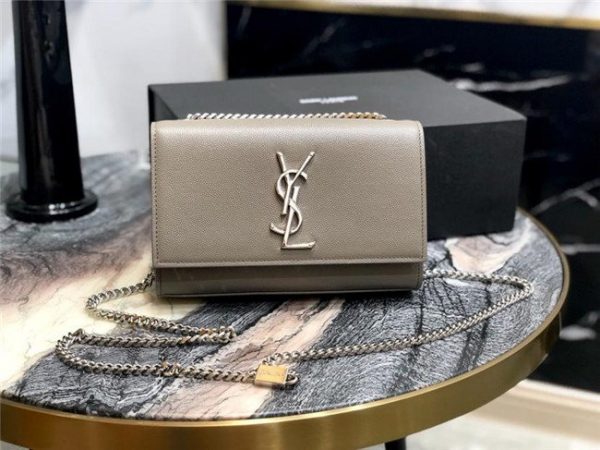 YSL Kate Small in Grain De Poudre Embossed Leather Grey/Silver