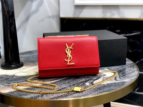 YSL Kate Small in Grain De Poudre Embossed Leather Red/Gold