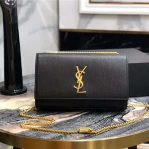 YSL Kate Medium in Grain De Poudre Embossed Leather Black/Gold