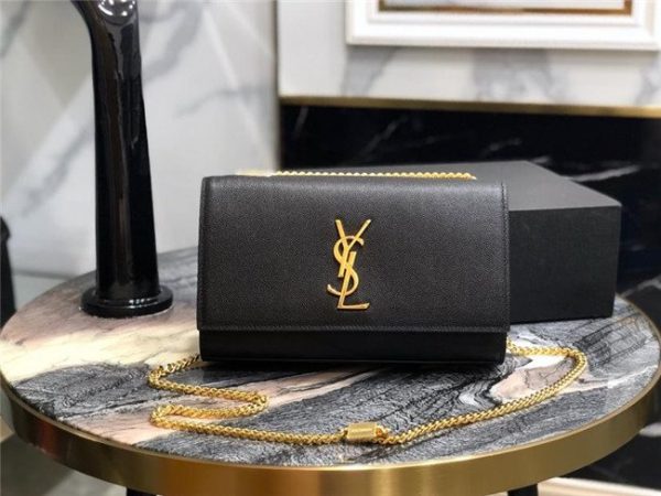 YSL Kate Medium in Grain De Poudre Embossed Leather Black/Gold