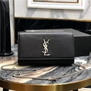 YSL Kate Medium in Grain De Poudre Embossed Leather Black/Silver