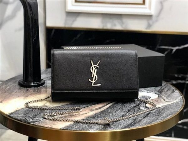 YSL Kate Medium in Grain De Poudre Embossed Leather Black/Silver