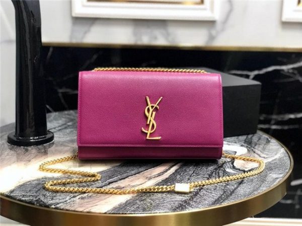 YSL Kate Medium in Grain De Poudre Embossed Leather Fuchsia/Gold