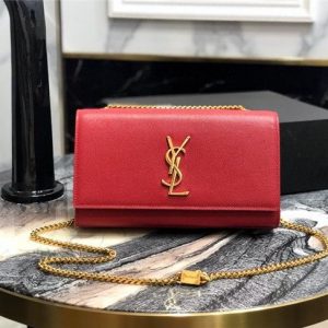 YSL Kate Medium in Grain De Poudre Embossed Leather Red