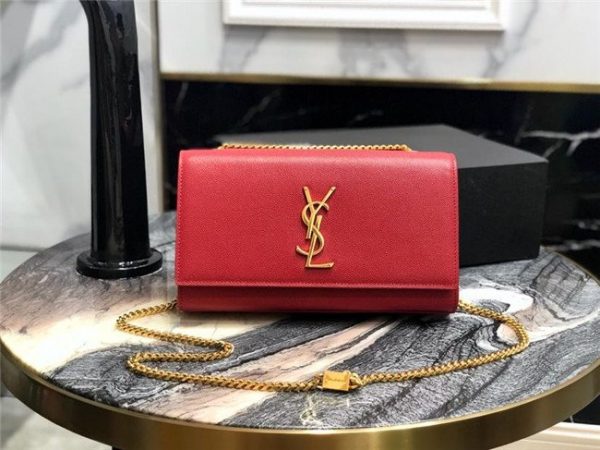 YSL Kate Medium in Grain De Poudre Embossed Leather Red