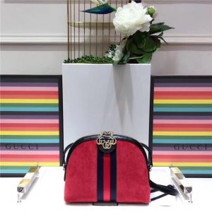 Gucci Ophidia Embroidered Small Shoulder Bag Suede Hibiscus Red