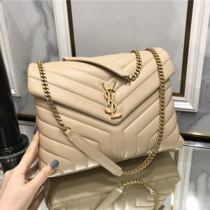 YSL Medium LOULOU Chain Bag “Y” Matelasse Leather Dark Beige/Gold