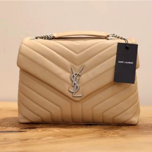 YSL Medium LOULOU Chain Bag “Y” Matelasse Leather Dark Beige/Silver