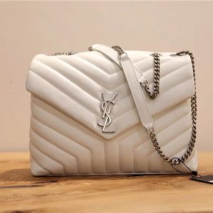 YSL Medium LOULOU Chain Bag “Y” Matelasse Leather White/Silver