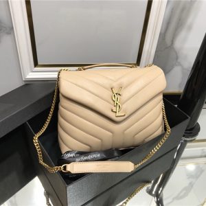 YSL Small LOULOU Chain Bag “Y” Matelasse Leather Dark beige/Gold