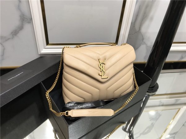 YSL Small LOULOU Chain Bag “Y” Matelasse Leather Dark beige/Gold