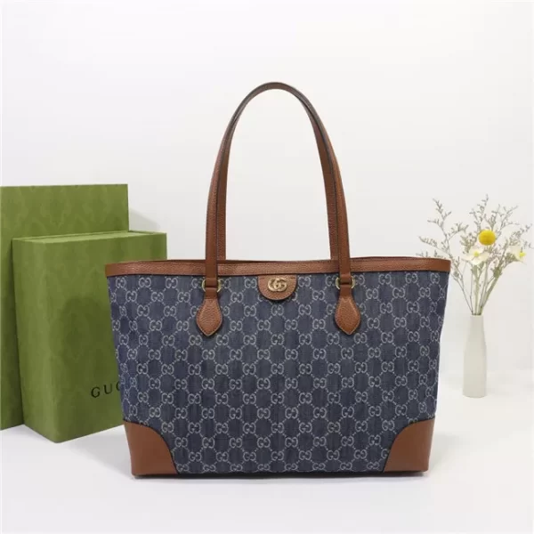 Gucci Ophidia Medium Tote With Web Blue Denim