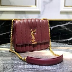 YSL Vicky Medium Matelasse Lambskin Leather Wine